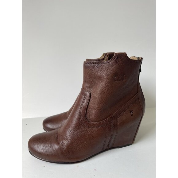 Frye Carson Wedge Ankle Bootie Brown Leather Women’s Size 9.5M | Classic Pull-On - Picture 9 of 10